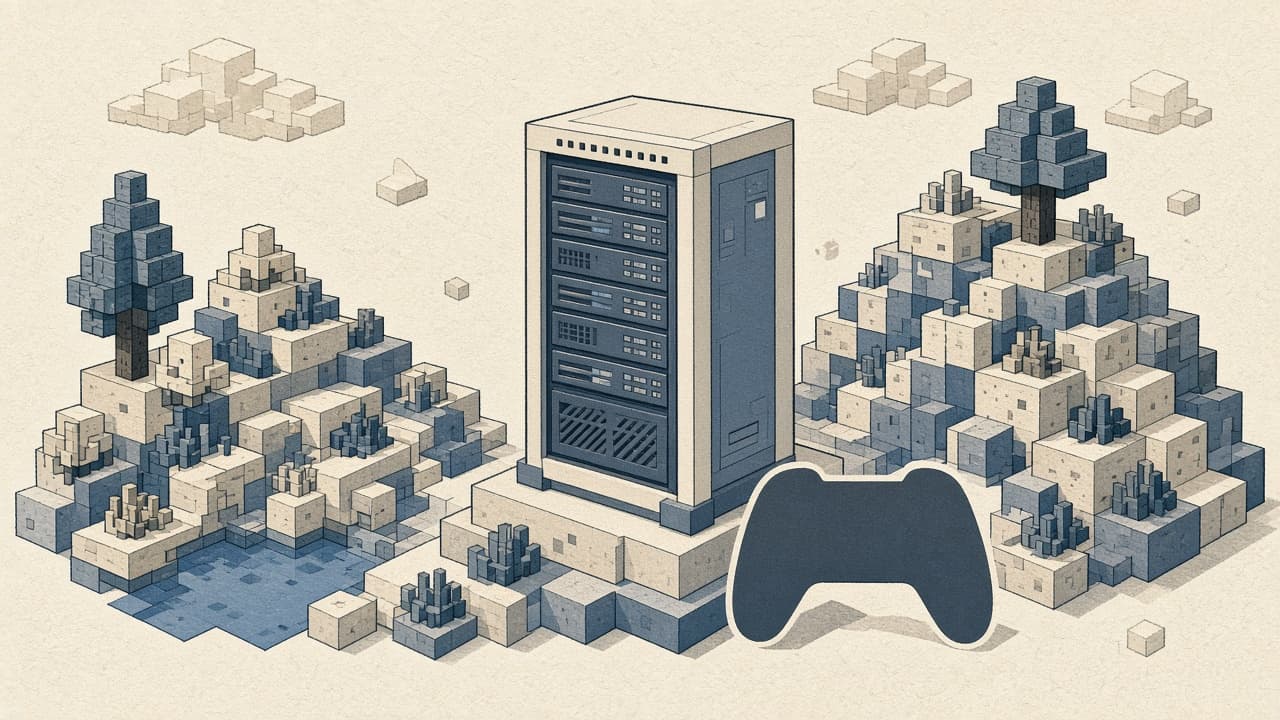 Illustration of a dedicated Minecraft-style game server